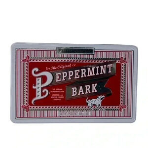 WILLIAMS SONOMA PEPPERMINT BARK DECORATIVE METAL TIN W/ LIF EMPTY CHRISTMAS
